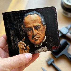 Godfather Leather Carving Wallet, HandTooled Wallet, HandCarved Wallet, Wallet for Him, Marlon Brando, Christmas Gift, Fathers for Gift