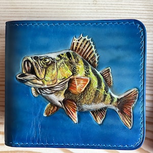 Handmade Leather Carving Wallet, Handmade Fish Wallet, Leather Wallet, Christmas Gift