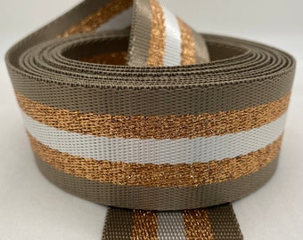Gurtband „White&Copper Stripes", schlammbraun / 38mm