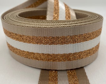 Gurtband „White&Copper Stripes", milchkaffebraun / 38mm