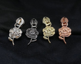 Zipper „Rose“, breit / Schieber für breite Endlosreißverschlüsse mit Kunststoffraupe / Anhänger / Puller