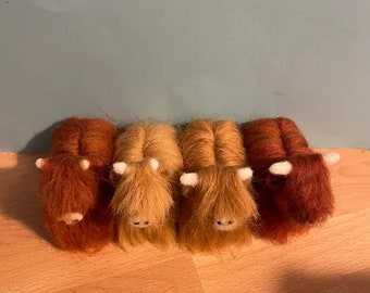 Highland Cows, Fluffy Cows needle felted - MADE TO ORDER - Cow Sculpture, decoration