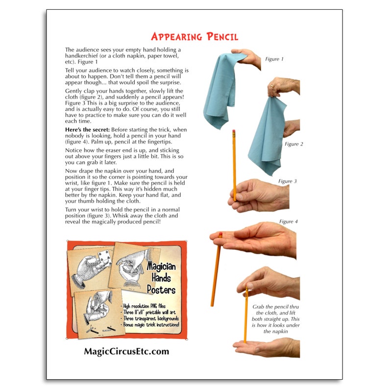 Magician's hands printable wall art posters. Hi-res PNG files showing various stage of manipulation, also include magic trick instructions image 6