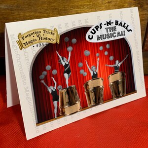 Comedy magician cups and balls trick greeting card. Funny musical theater meme. For magic fans. Printable download, card size 3.5x5. image 2