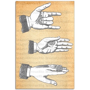 Magician's hands printable wall art posters. Hi-res PNG files showing various stage of manipulation, also include magic trick instructions image 5