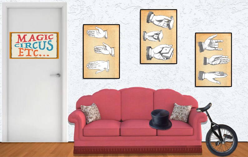 Magician's hands printable wall art posters. Hi-res PNG files showing various stage of manipulation, also include magic trick instructions image 2