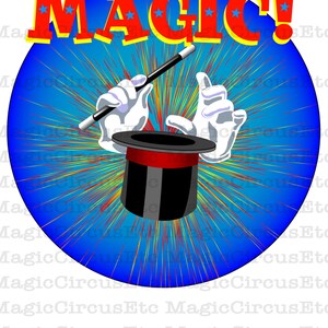 Magician hands in white gloves and wand waving over top hat. MAGIC Printable download, card size 5x7. image 2