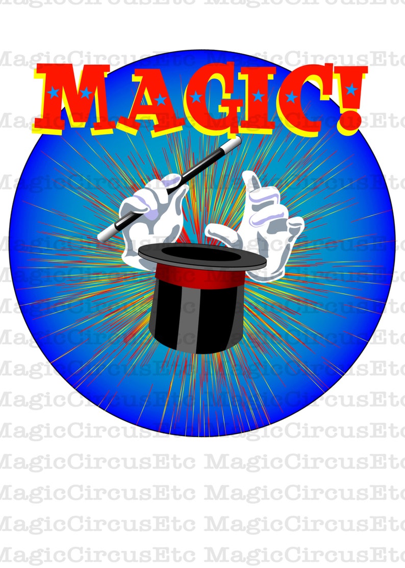 Magician hands in white gloves and wand waving over top hat. MAGIC Printable download, card size 5x7. image 2