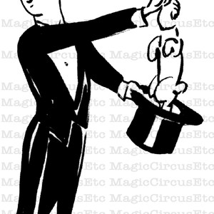Magician pulling rabbit from top hat, classic vintage magic trick. Printable download, card sizes 5x7, 4x6, 3.5x5. imagem 2