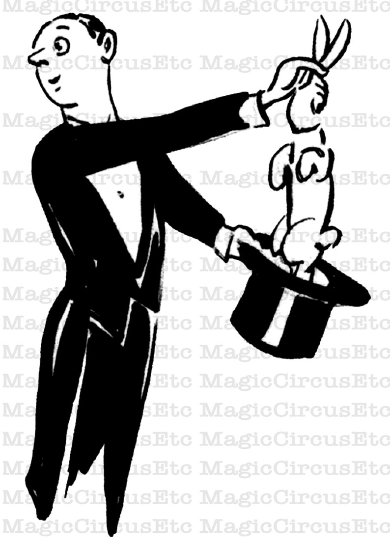 Magician pulling rabbit from top hat, classic vintage magic trick. Printable download, card sizes 5x7, 4x6, 3.5x5. image 2