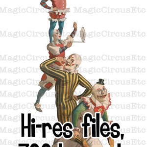 Twelve fancy circus clowns printable wall art posters. Hi-res PNG files, all with and without backgrounds image 3