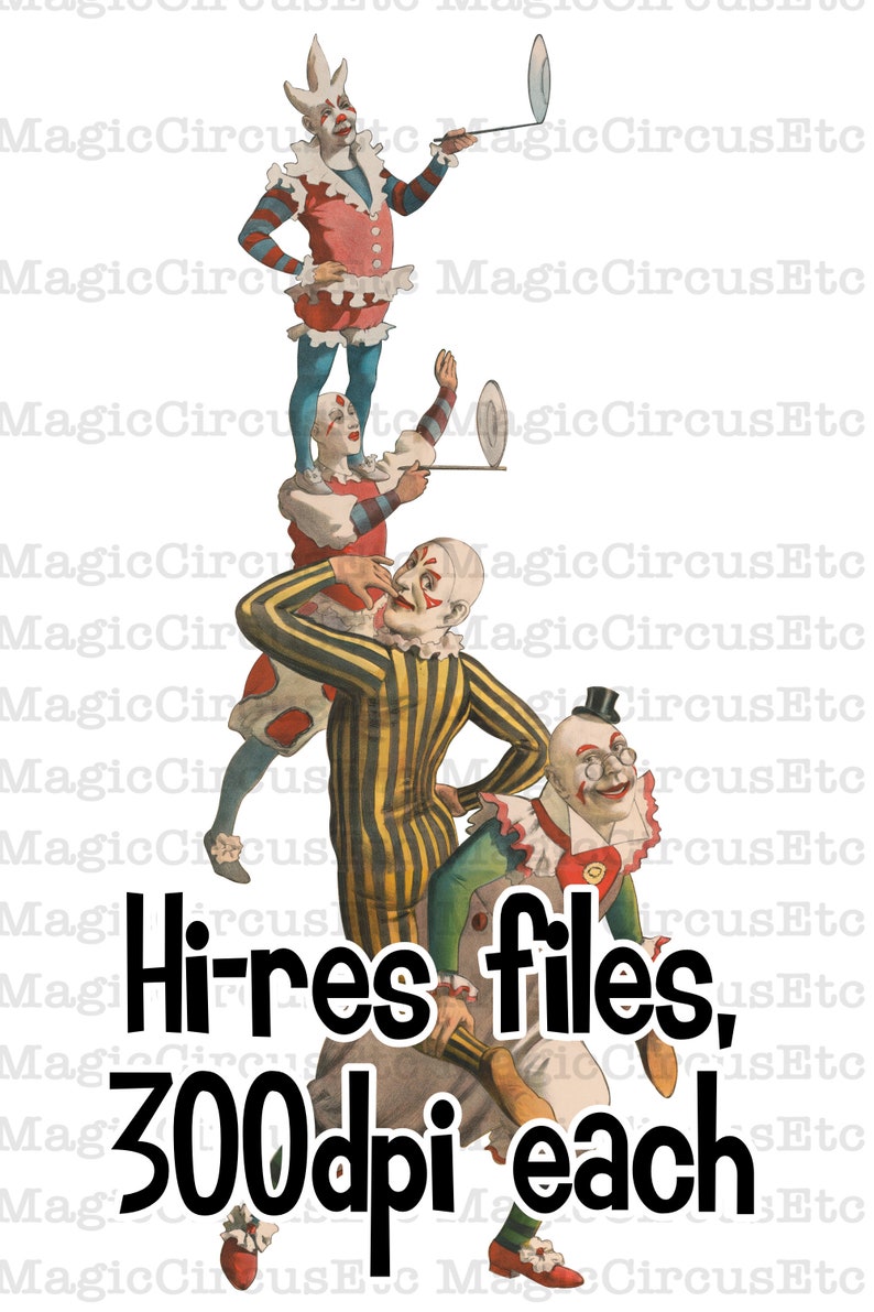 Twelve fancy circus clowns printable wall art posters. Hi-res PNG files, all with and without backgrounds image 3