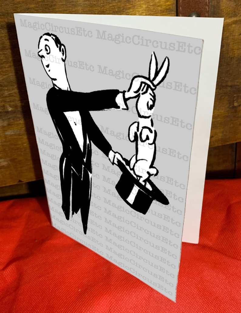 Magician pulling rabbit from top hat, classic vintage magic trick. Printable download, card sizes 5x7, 4x6, 3.5x5. image 3