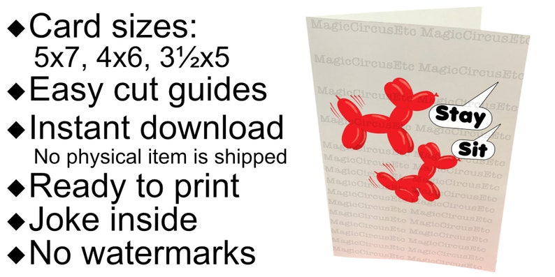 Balloon dogs need to be trained. Sometimes it does not end well. Printable download card sizes 5x7, 4x6, 3.5x5. 画像 5