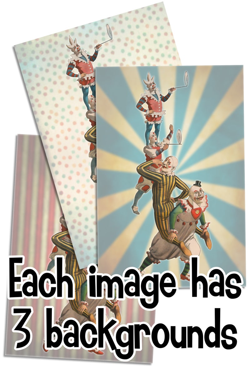 Twelve fancy circus clowns printable wall art posters. Hi-res PNG files, all with and without backgrounds image 6