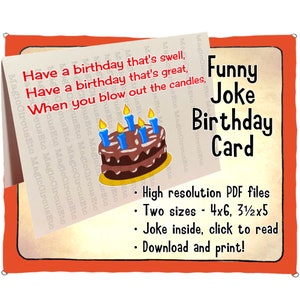 Comedy silly song birthday card. Funny party song kids love to sing at birthday parties. Printable download, 2 sizes 3.5x5, 4x6 image 1