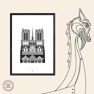 Cartel de Notre Dame de París / Colección de monumentos en blanco y negro