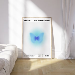 Blue Butterfly Poster, Trust The Process Art Print, Blue Butterfly Art Print, Gradient Aura Poster, Spiritual Art, Digital Print, Dorm Decor