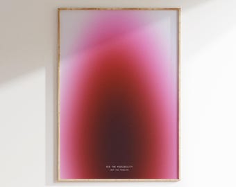Pink Sunset Blur Gradient Print, Pink Orange Aura Poster, Positive Affirmation Quote Poster, Apartment Decor, Dreamy Decor, Large Wall Art