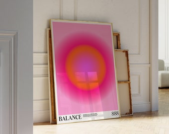 Pink Aura Angel Number 888 Art Print, 888 Gradient Poster, Balance, 888, Self Care Art, Dorm, Bedroom, Pink Gradient Art, Digital Download