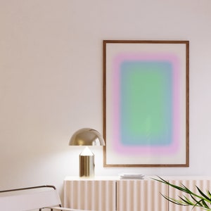 Dreamy Rectangular Aura Gradient Print 4, Glow Spiritual Poster, Positive Affirmations, Green Pink Glow Art, Aura Energy, Abstract Gradient