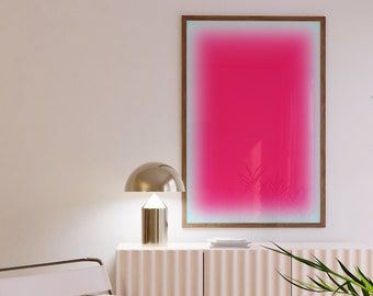 Pink Glow Aura Poster, Abstract Modern Colorful Gradient Wall Art, Bright Pink Art,  Wall Print, Baby Blue Aura Art Print, DIGITAL DOWNLOAD