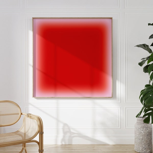 Arte degradado rojo, lienzo, arte rojo abstracto grande, arte de pared moderno rojo grande, decoración de pared de aura de moda, arte rojo, decoración del hogar de colores brillantes