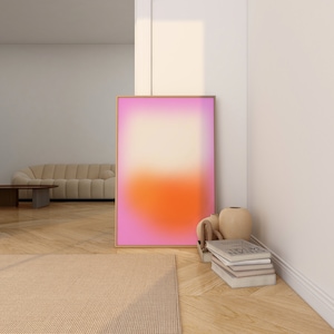 Impresión con degradado borroso de color rosa y naranja: resplandor rosa de ensueño, póster espiritual, afirmación positiva, arte de cuidado personal, energía del aura, degradado del aura