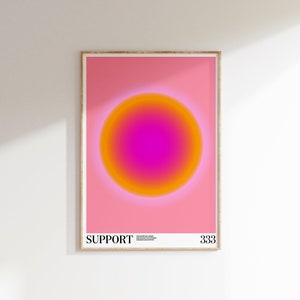 May include: A pink and orange gradient circle on a pink background with the text "SUPPORT YOUR SPIRITUAL CORE.  RESILIENCE AND STRENGTH.  BALANCE AND SUPPORT." and "333" below the circle.
