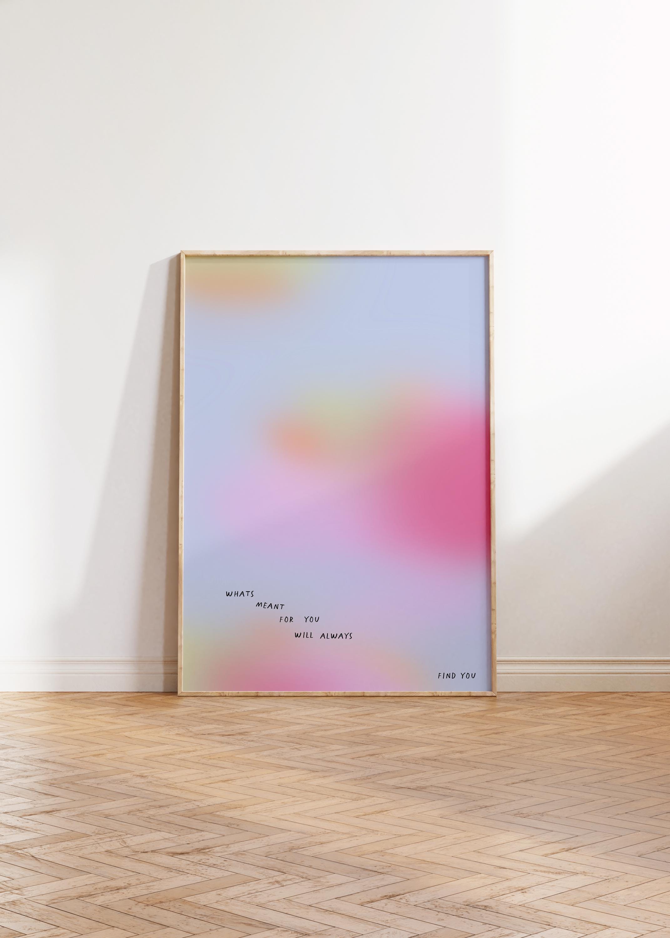 Gradient Quote Art Print, Pink Gradient Wall Print, Whats Meant For You Spiritual Print, Colorful Pink Aura Poster, DIGITAL DOWNLOAD, Trendy