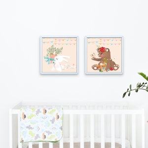 Set of 3 Printable Nursery Wall Decor /flower Animals / Pink/ Cute Art ...
