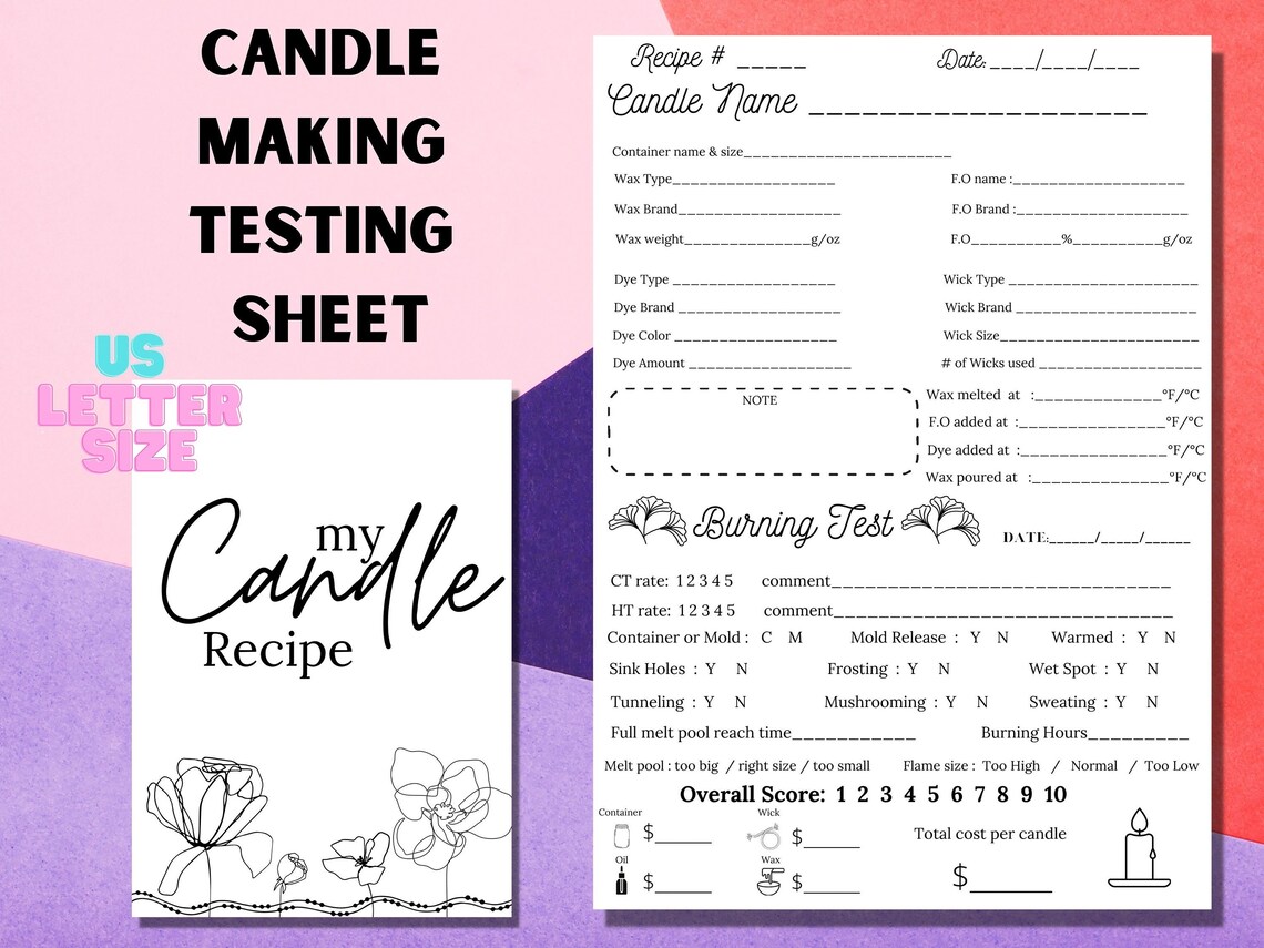 My Candle Recipe Book / Candle Making Sheet / Candle Testing Etsy
