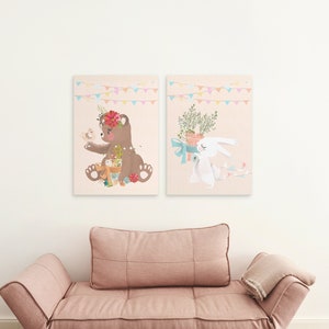 Set of 3 Printable Nursery Wall Decor /flower Animals / Pink/ Cute Art ...