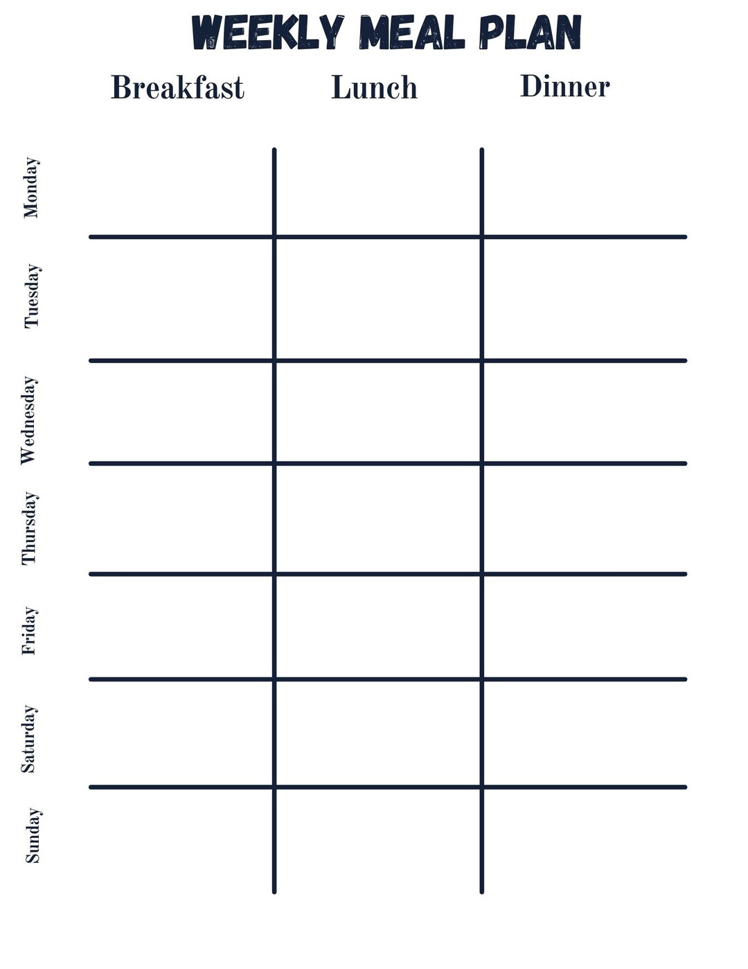 Weekly Meal Plan Printable PDF Digital Download Etsy