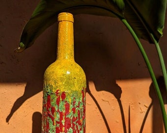 NA-RWB109 | Hand Painted Upcycled Bottle | Mixed Media | Décor