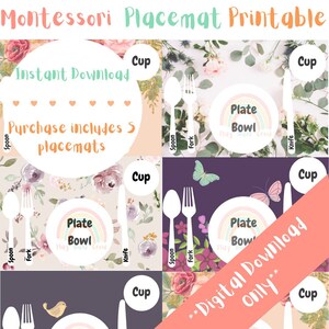 Floral| Montessori Table Setting Placemat| PRINTABLE DOWNLOAD| Toddler Place Setting Practice| Montessori-Inspired Homeschool|