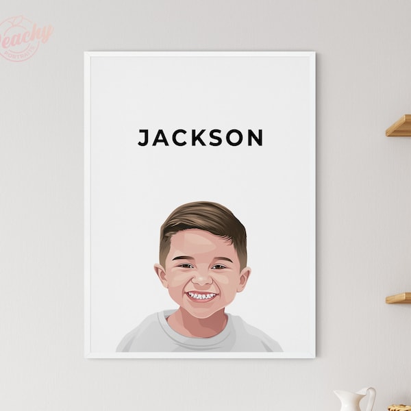 Custom Children, Toddler, Baby Portrait with Name - Digital Download, Illustrated Cartoon Portrait - ONE Face/Figure Included