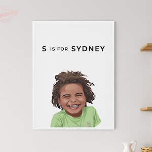 Custom Children, Toddler, Baby Portrait Letter and Name - Digital Download, Illustrated Cartoon Portrait - ONE Face/Figure Included