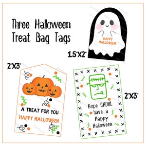 Halloween Treat Bag Tags | Ghost, Pumpkin, Frankenstein (PDF, JPG, PNG)