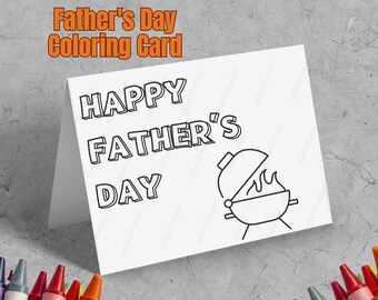 Biglietto da colorare per la festa del papà con grigliata / Attività stampabile per bambini / PDF
