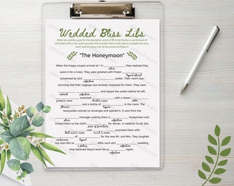 Printable Bridal Shower Game Wed Libs - Wedded Bliss Libs | The Honeymoon Libs Game Printable | Wedding Shower Game Download