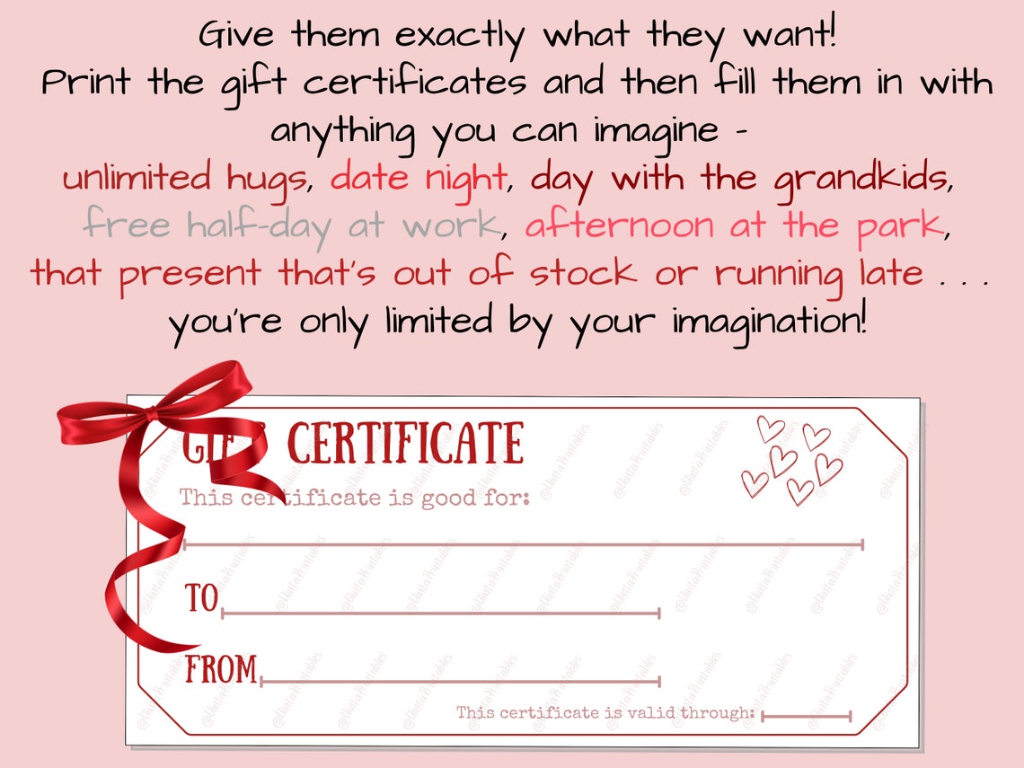 Printable Valentine Day Gift Certificate | 3 Certificates per 8.5x11 ...
