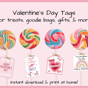 Printable Valentine Treat Tags | Valentine&#39;s Day Tag Cards | Valentine Gift Tag | Download Valentine PDF, JPG