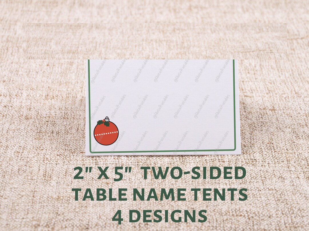 Printable Christmas Table Tent Name Cards With Ornaments 2x5 Etsy