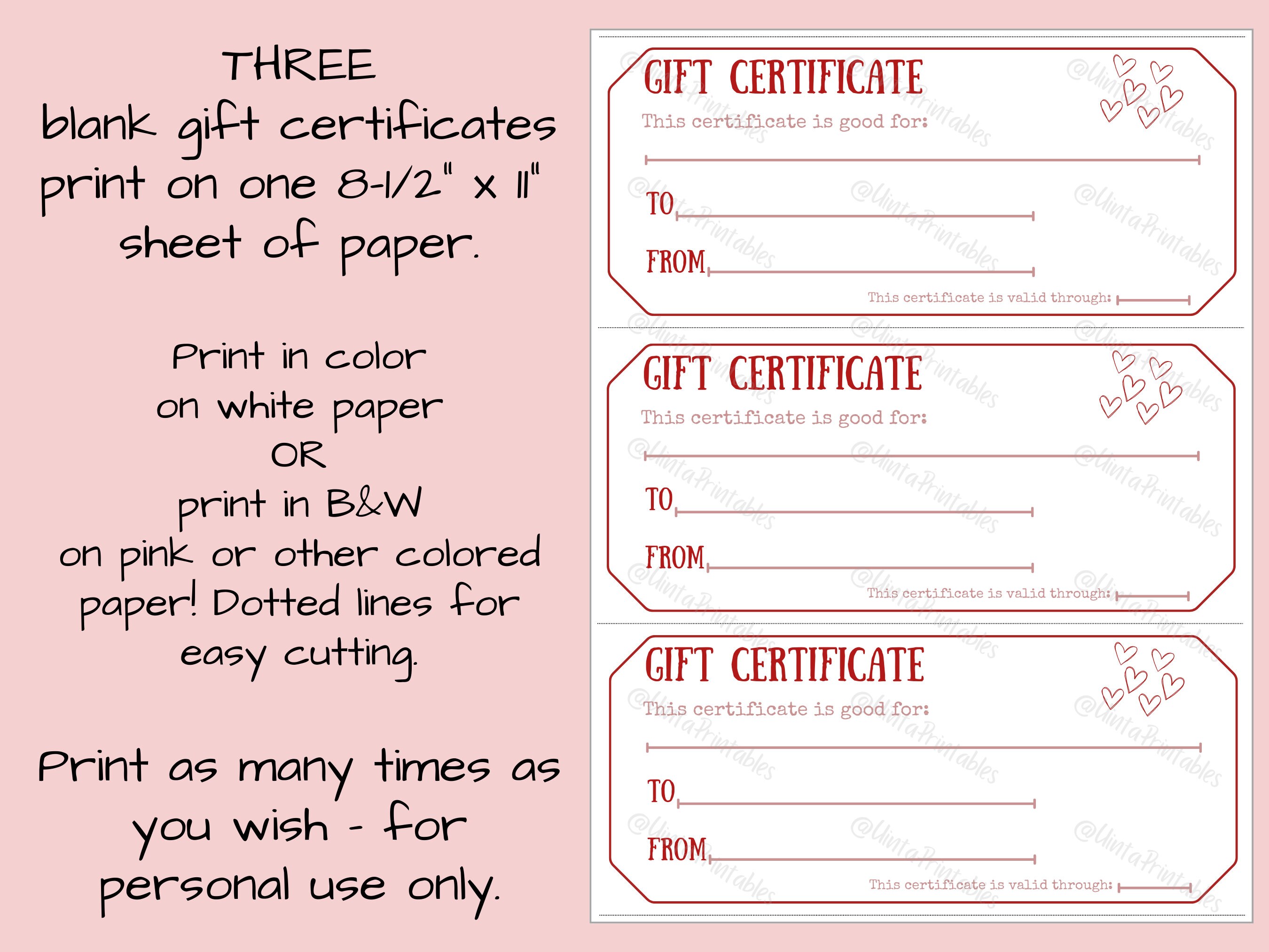 Printable Valentine Day Gift Certificate | 3 Certificates per 8.5x11 ...