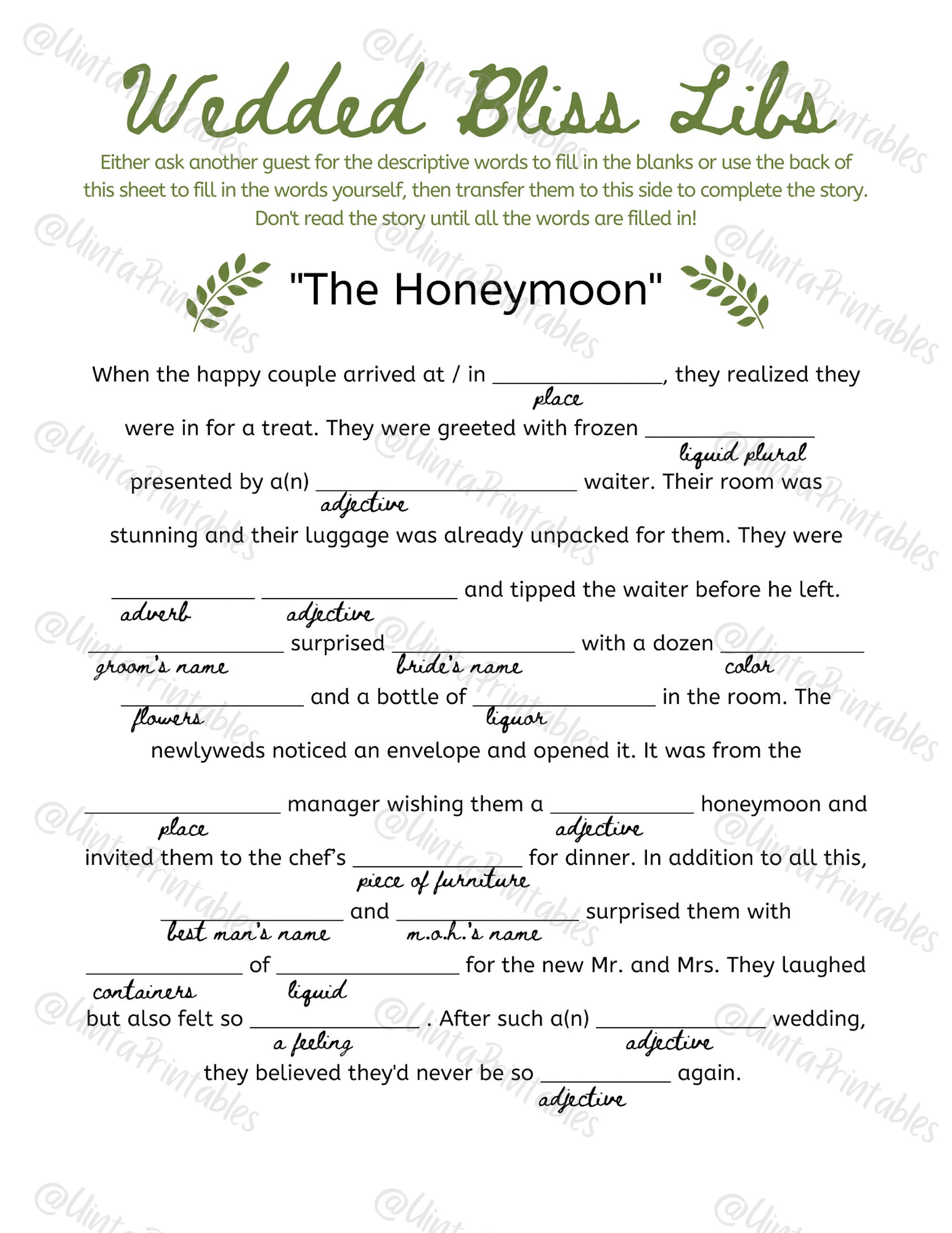 Printable Bridal Shower Game Wed Libs - Wedded Bliss Libs | the ...