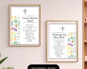 Grace Before and After Meals - Printable Poster for Kitchen Blessings, Digital Download, Mealtime Prayer, Religious Wall Art