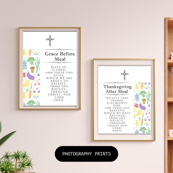 Grace Before and After Meals - Printable Poster for Kitchen Blessings, Digital Download, Mealtime Prayer, Religious Wall Art