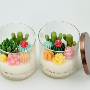 Cactus Flower with Metal lid & Gift Box|  Succulent Terrarium Candle | Floral Scent | Holiday gift | Birthday Gift | Christmas gift