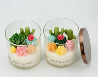 Cactus Flower with Metal lid & Gift Box|  Succulent Terrarium Candle | Floral Scent | Holiday gift | Birthday Gift | Christmas gift